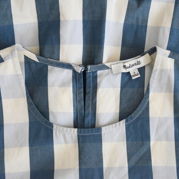 MADEWELL Women's Rickrack Cattail Tiered Dress in Gingham Check Blue Size S - Picture 6 of 11